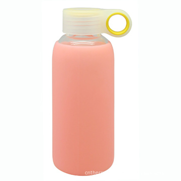 Single Wall Glass Water Bottle with Silicone Sleeve